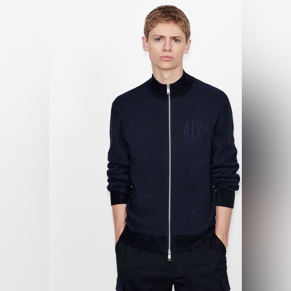 ARMANI EXCHANGE COTTON VISCOSE BLEND CARDIGAN (Navy/BLUE) - Picture 2 of 6